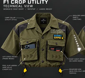 F1 CROP UTILITY: Women's crop shirt, Imaginative Arcade techwear