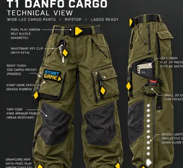 T1 DANFO CARGO: Wide-leg cargo pants, Imaginative Arcade techwear