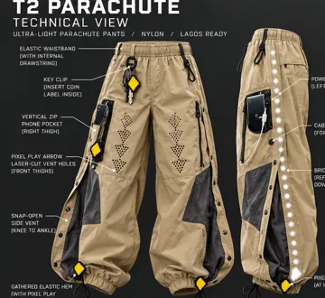 T2 PARACHUTE: Ultra-light parachute pants, Imaginative Arcade techwear