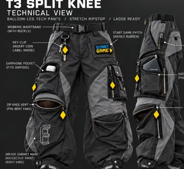 T3 SPLIT KNEE: Balloon-leg tech pants, Imaginative Arcade techwear